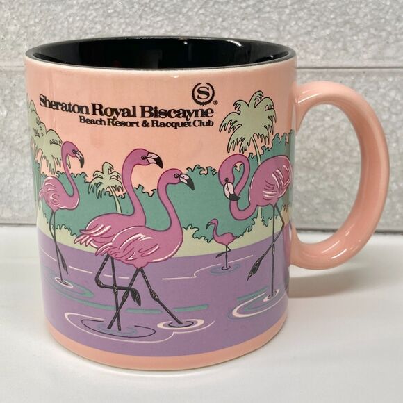 Vtg Sheraton Royal Biscayne Bay Miami Resort Hotel Coffee Mug Cup Flamingo Deco - Picture 3 of 11